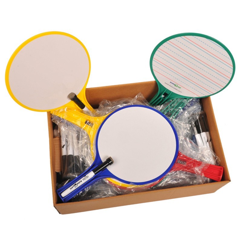 KleenSlate® Round Double-Sided Whiteboard Paddles with Markers, Pack of 24