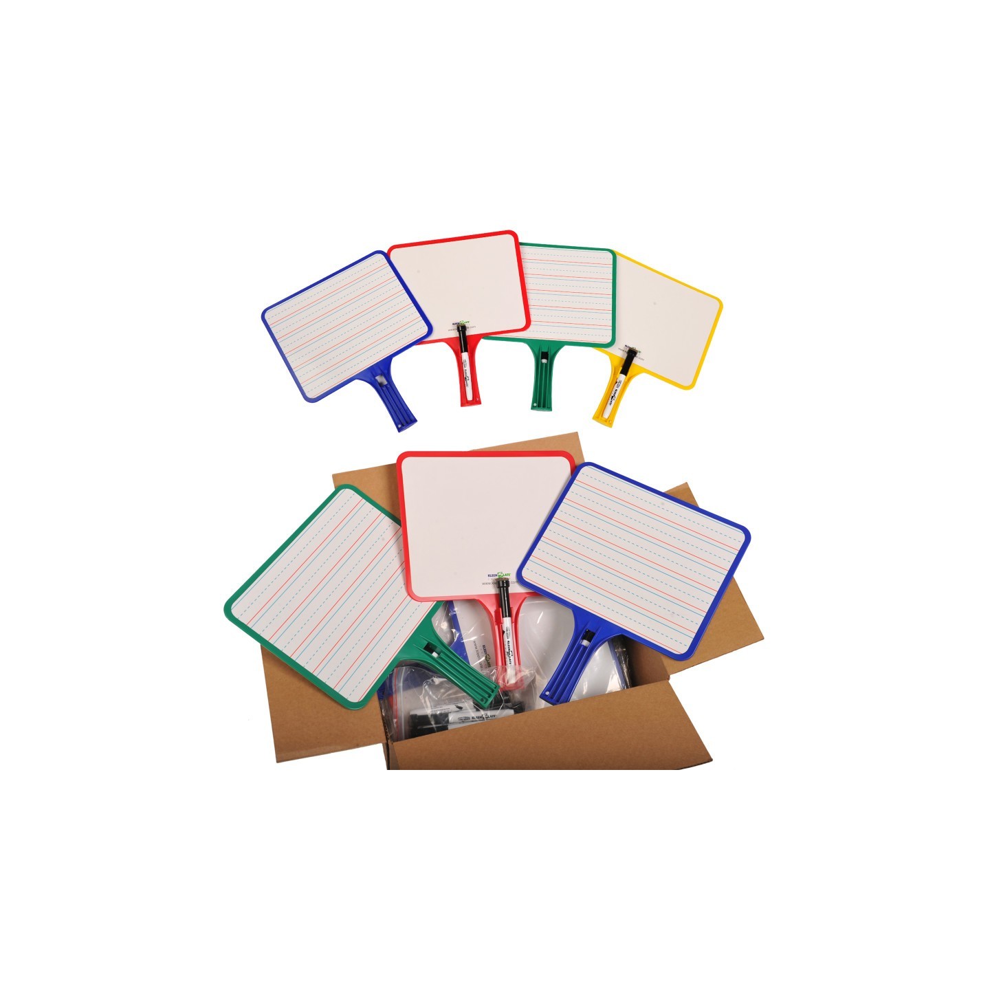 KleenSlate® Blank/Lined 2-Sided Rectangular Dry Erase Paddles with Markers, Set of 10