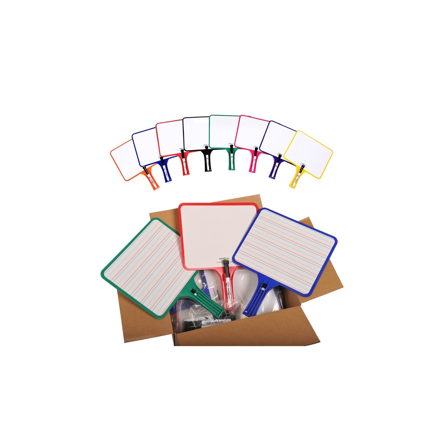 KleenSlate® Rectangular Dry Erase Whiteboards with Markers, Blank/Lined Double-Sided, Assorted, Pack of 24