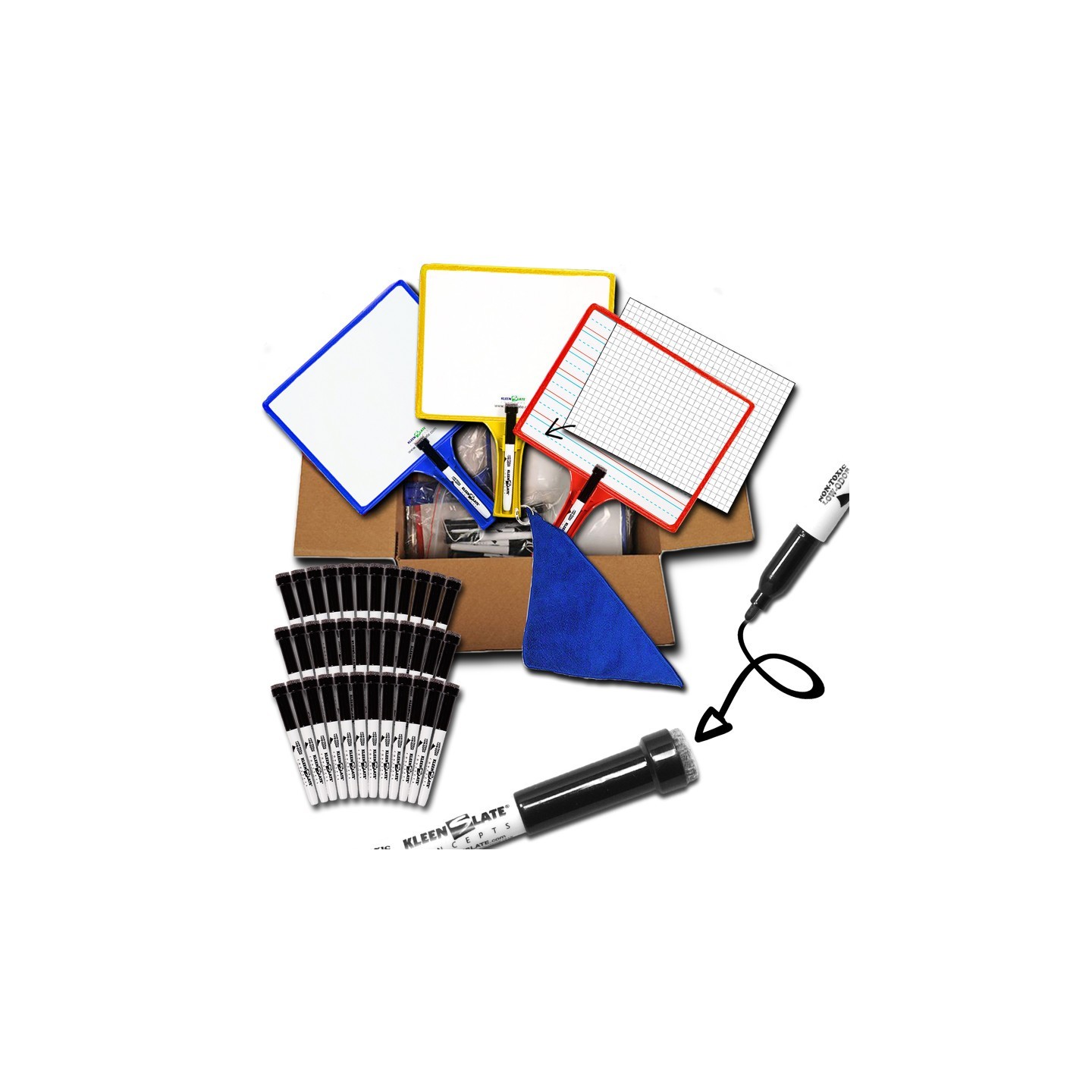 KleenSlate® Customizable Handheld Whiteboards with Clear Dry Erase Sleeves & Markers, Class Set of 36