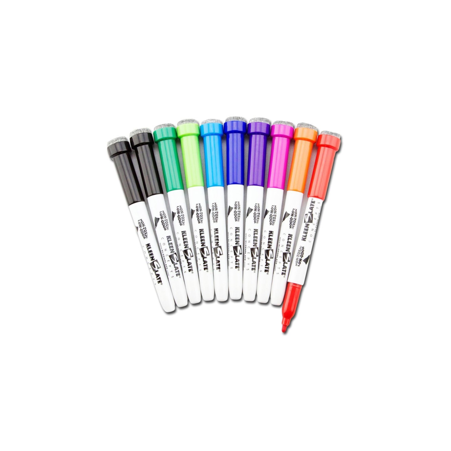 KleenSlate® Dry Erase Student Markers with Erasers, Fine Point, Assorted Colors, Pack of 10