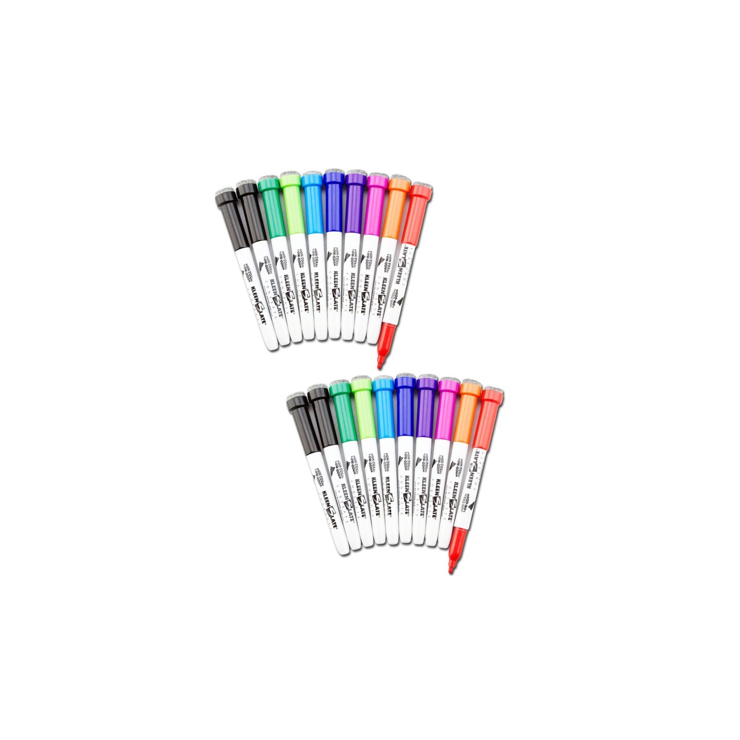 KleenSlate® Dry Erase Student Markers with Erasers, Fine Point, Assorted Colors, 10 Per Pack, 2 Packs