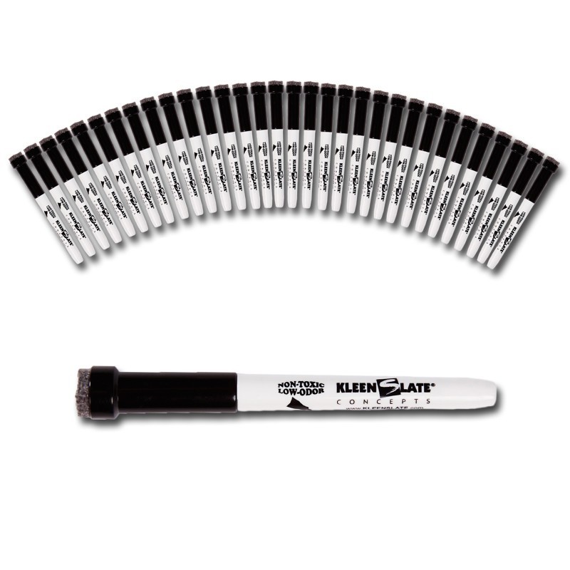 KleenSlate® Small Dry Erase Markers with Eraser, Black, Pack of 36