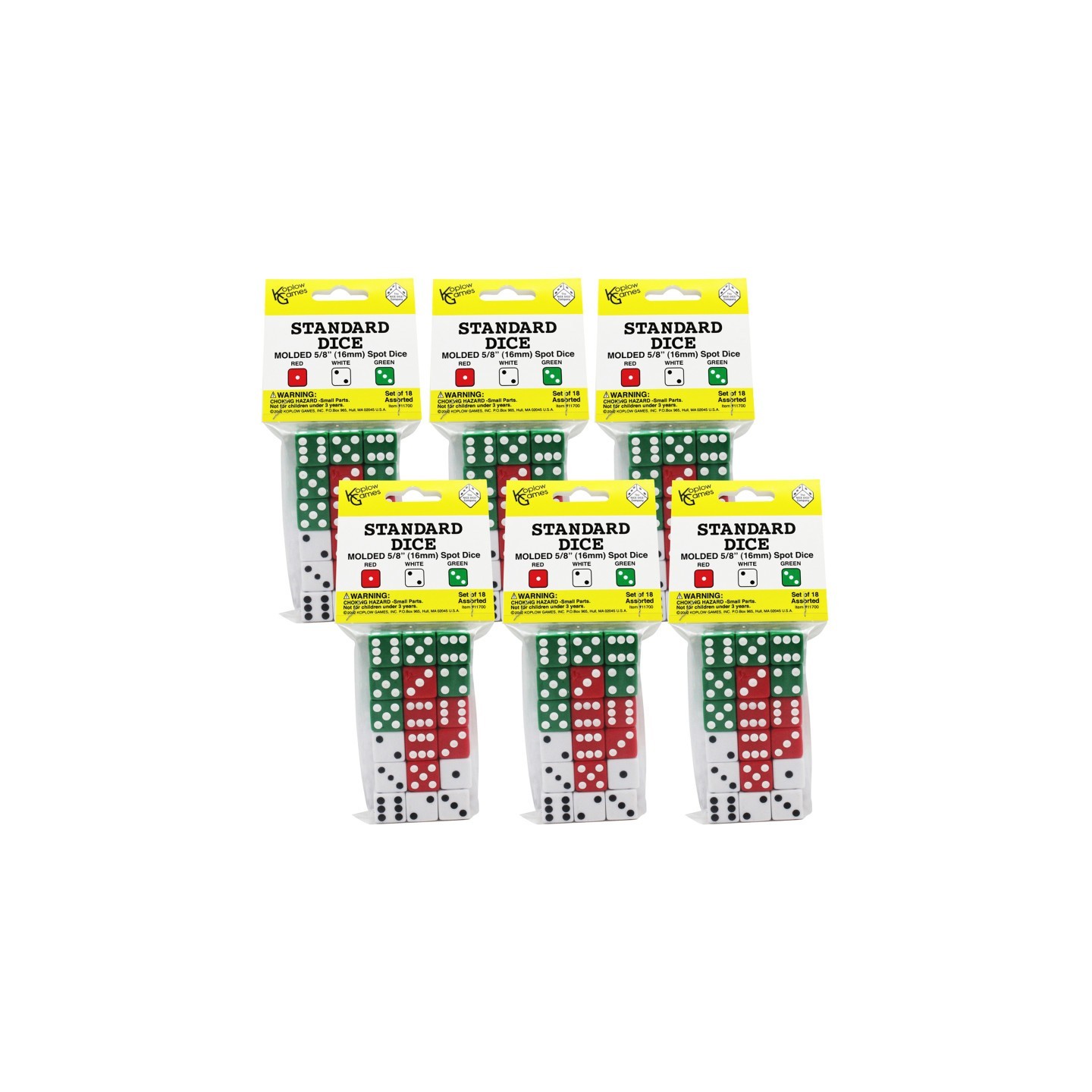 Koplow Games Dot Dice Set, 18 Per Pack, 6 Packs