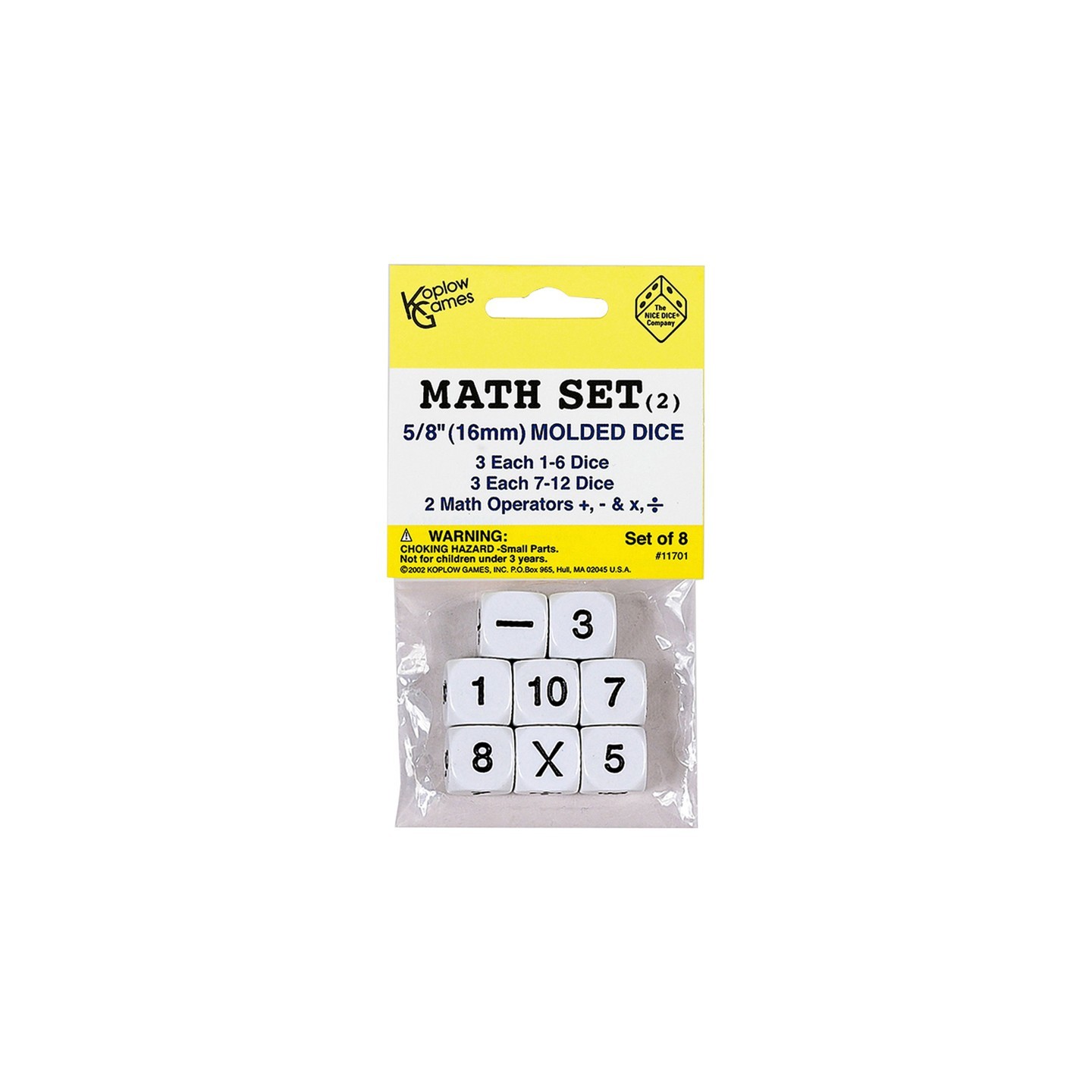 Koplow Games Whole Number Dice, Set of 8