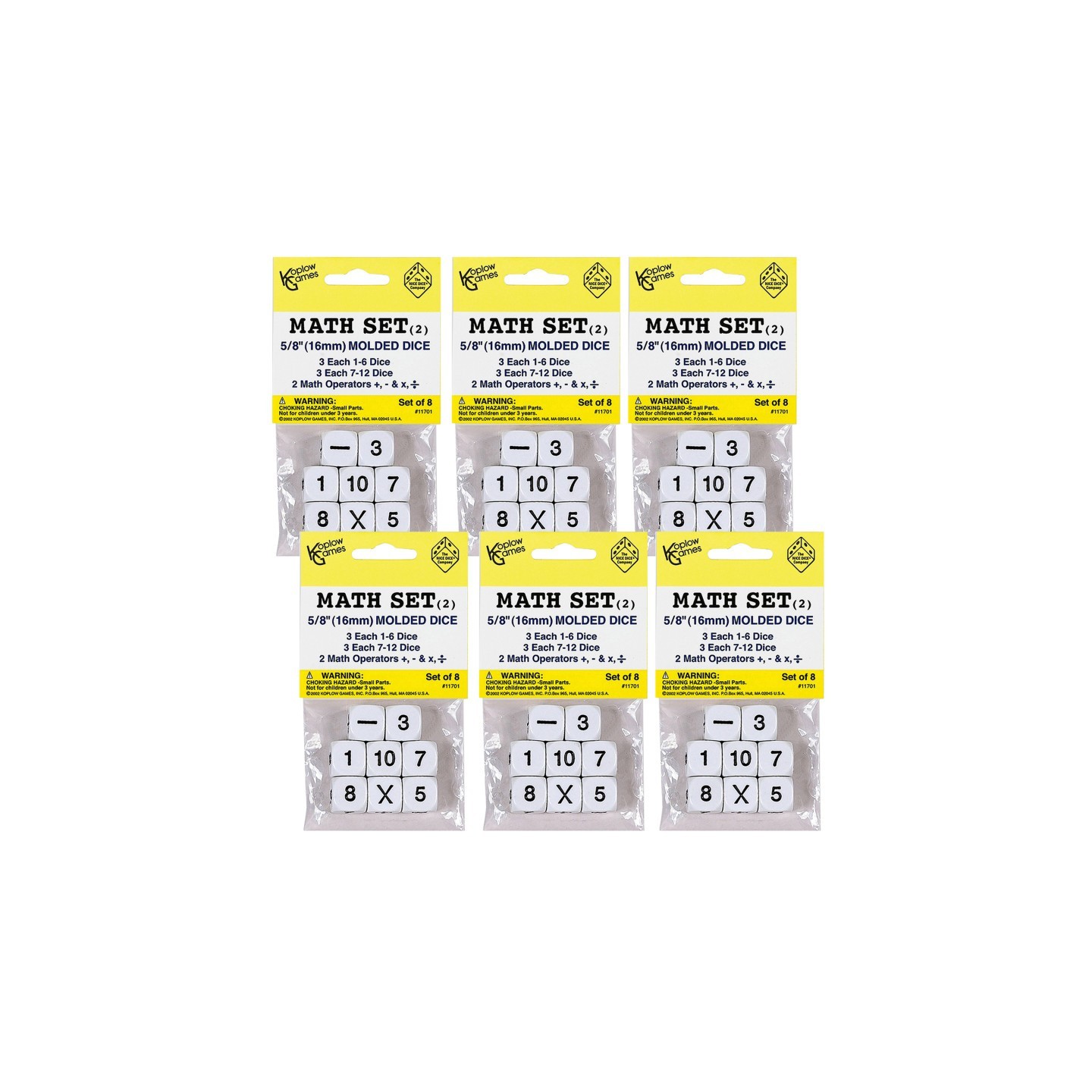 Koplow Games Whole Number Dice Set, 8 Per Pack, 6 Packs