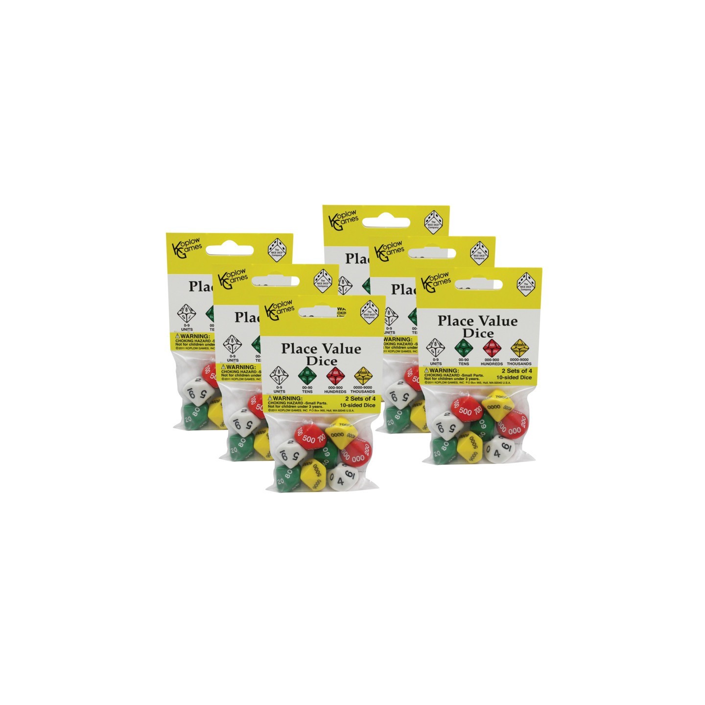 Koplow Games Place Value Dice, 2 Sets of 4 10-Sided Dice Per Pack, 6 Packs