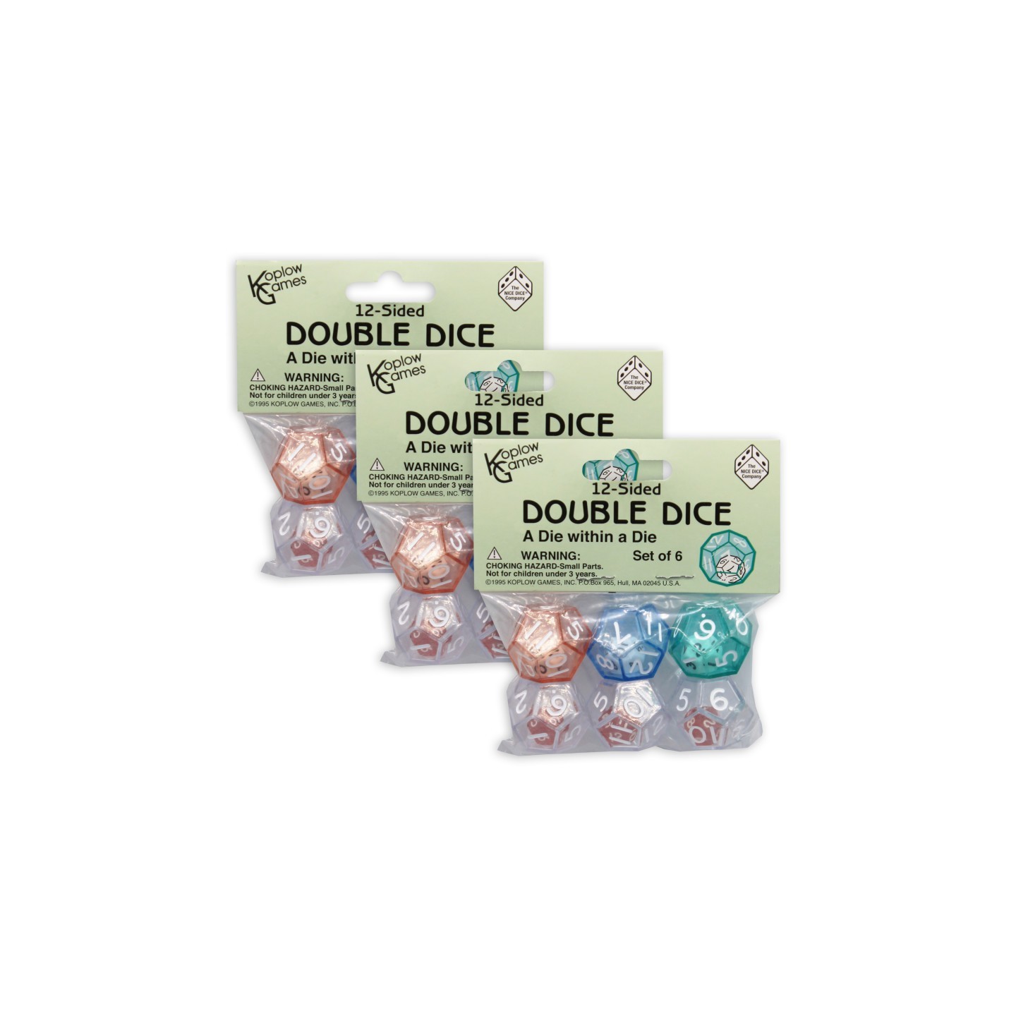 Koplow Games 12-Sided Double Dice Set, 6 Per Pack, 3 Packs