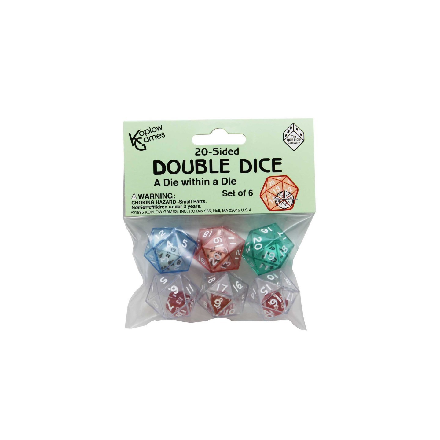 Koplow Games 20-Sided Double Dice, Set of 6