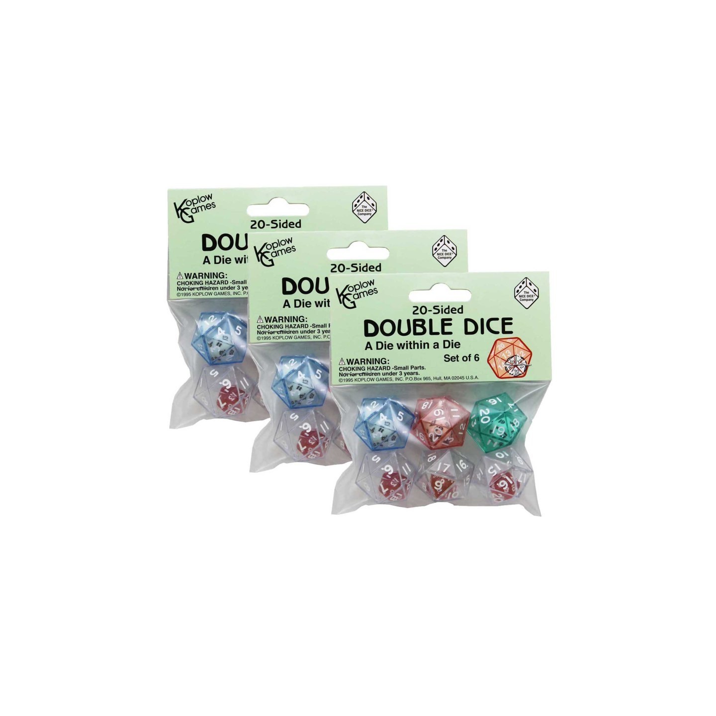 Koplow Games 20-Sided Double Dice Set, 6 Per Pack, 3 Packs