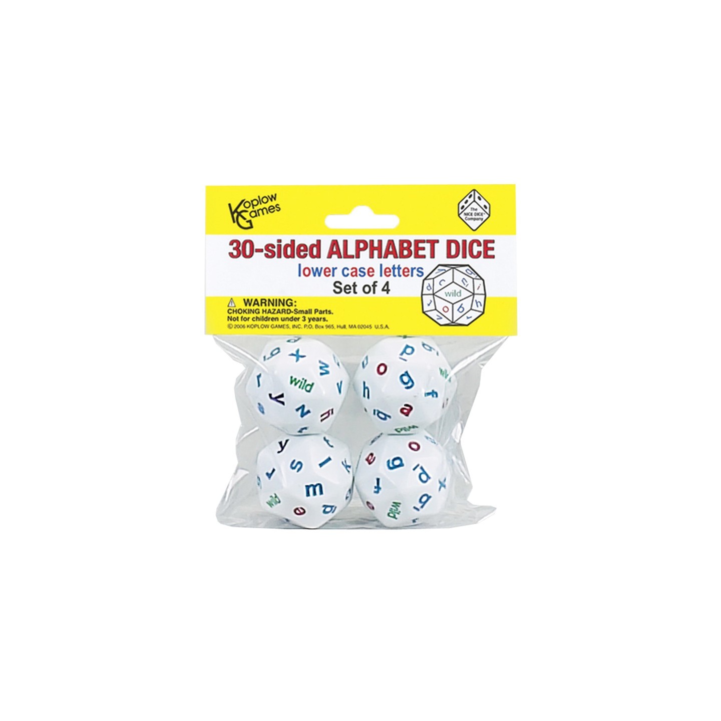 Koplow Games 30-Sided Alphabet Dice, Lowercase, Set of 4