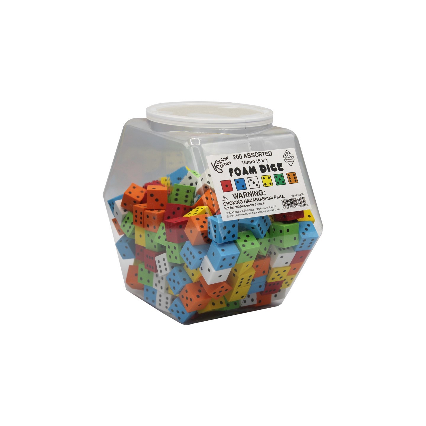 Koplow Games Foam Dice, 16mm, Assorted, Tub of 200