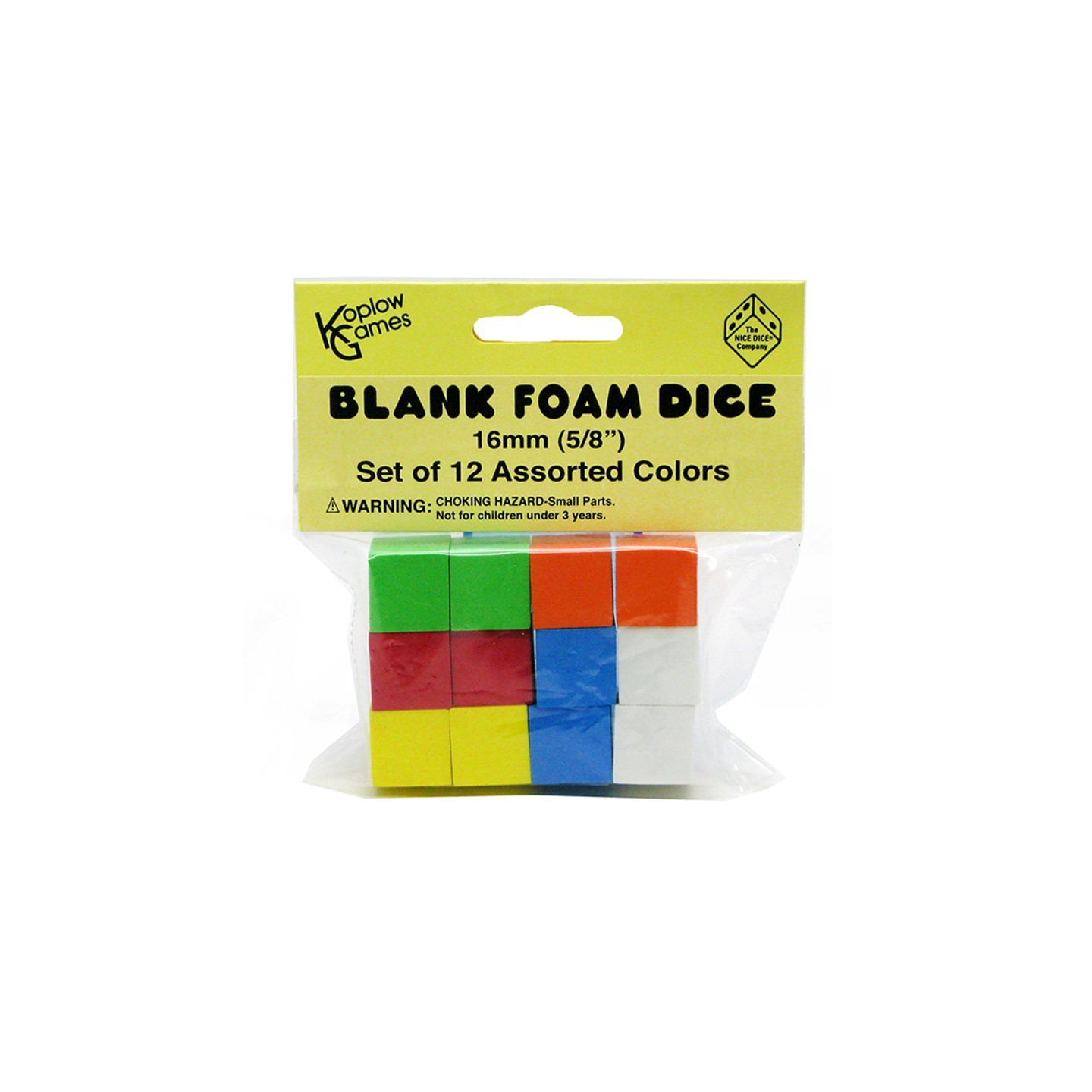 Koplow Games Assorted Color Blank 16mm Foam Dice, Pack of 12