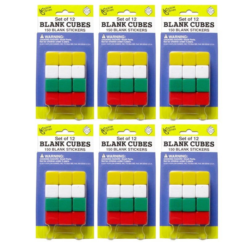 Koplow Games Blank Dice Set with Stickers, 12 Per Pack, 6 Packs