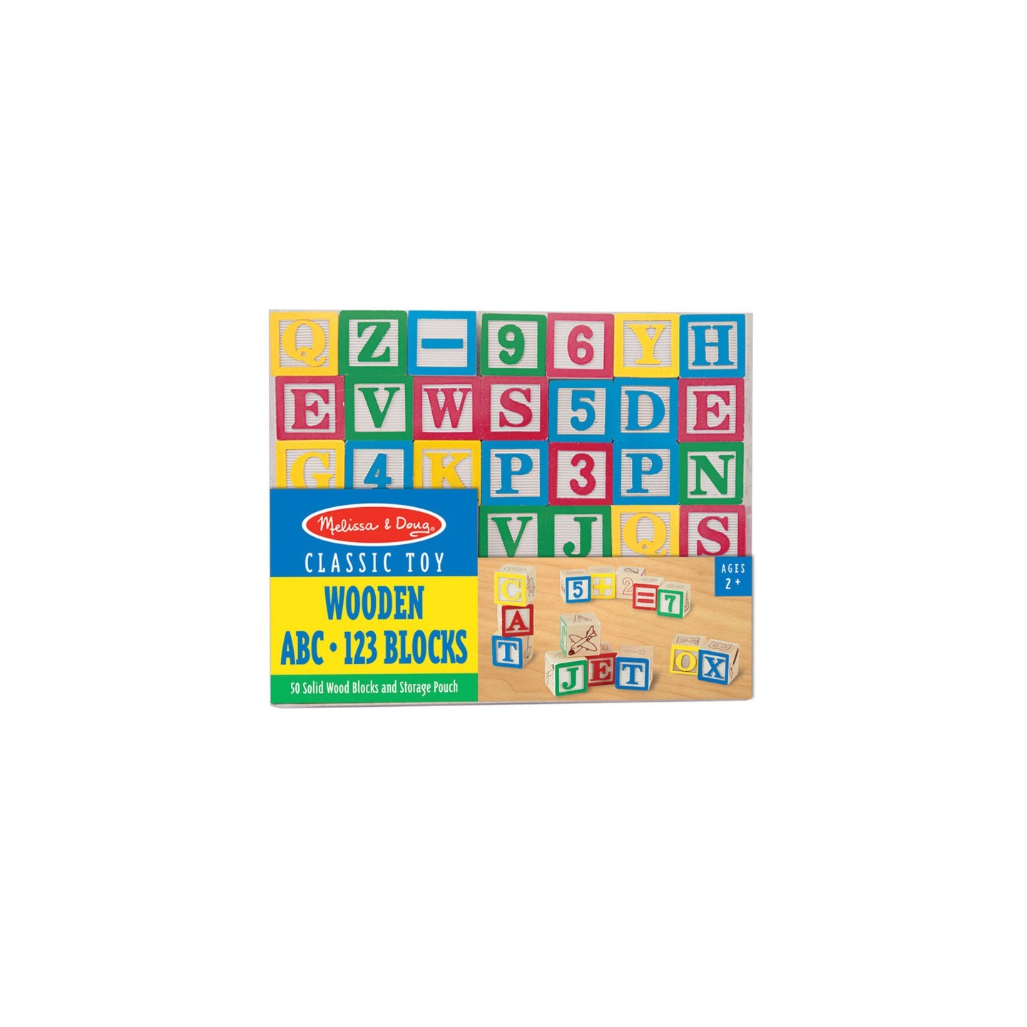 Melissa & Doug Wooden ABC/123 Block Set, 50 Pieces