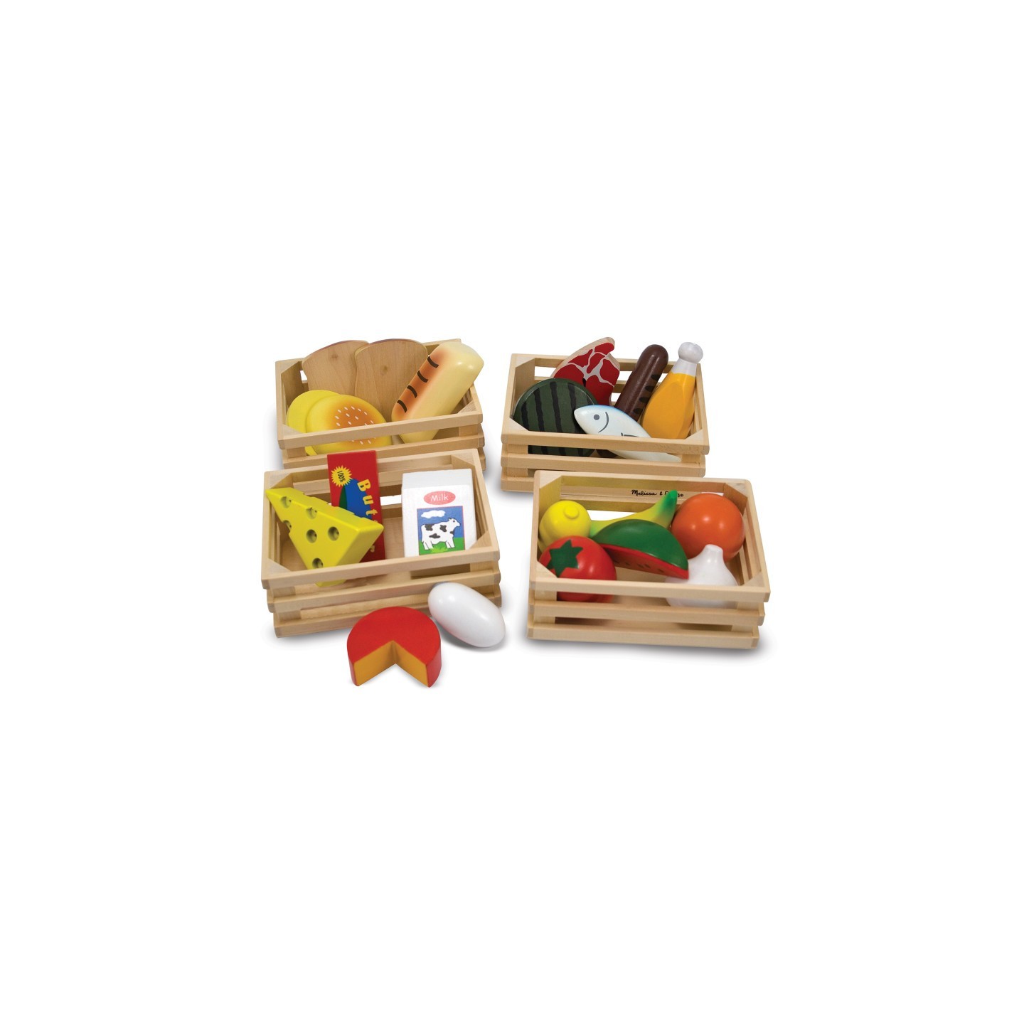 Melissa & Doug Food Groups - Wooden Play Food in Crates