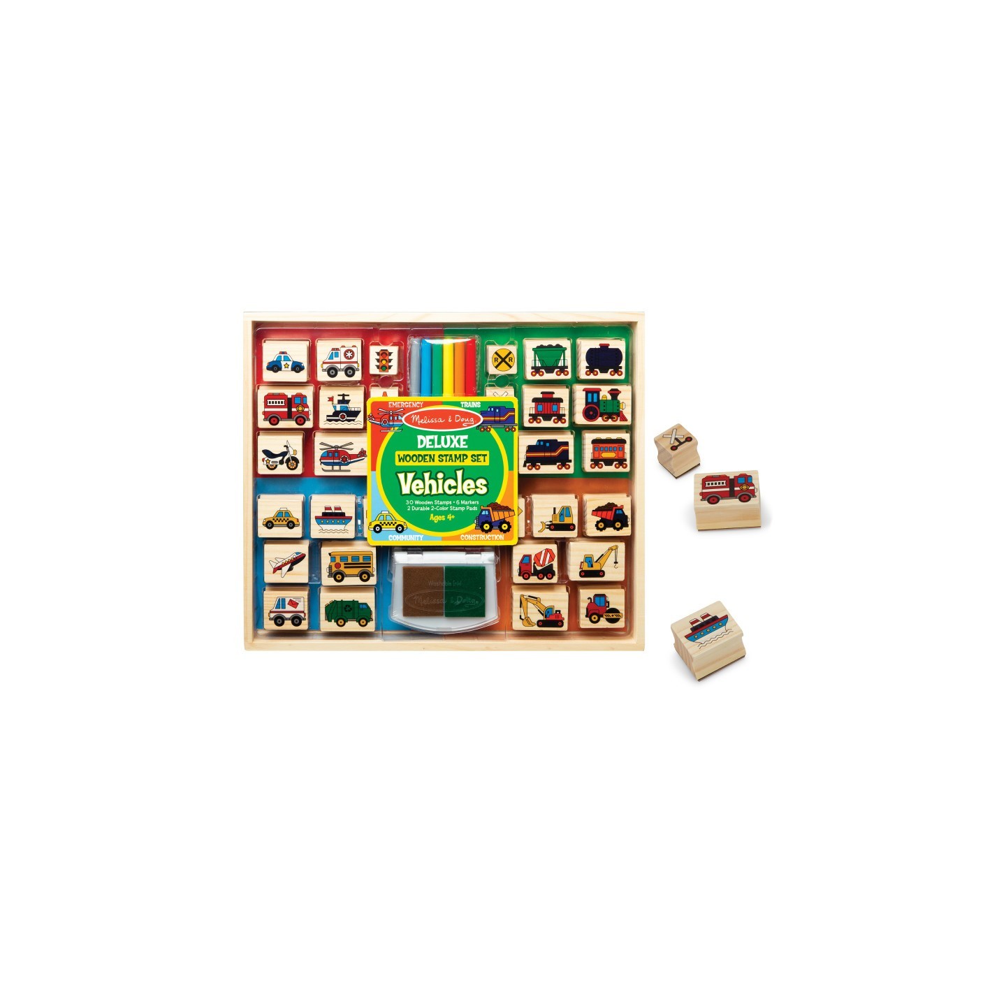 Melissa & Doug Deluxe Wooden Stamp Set - Vehicles