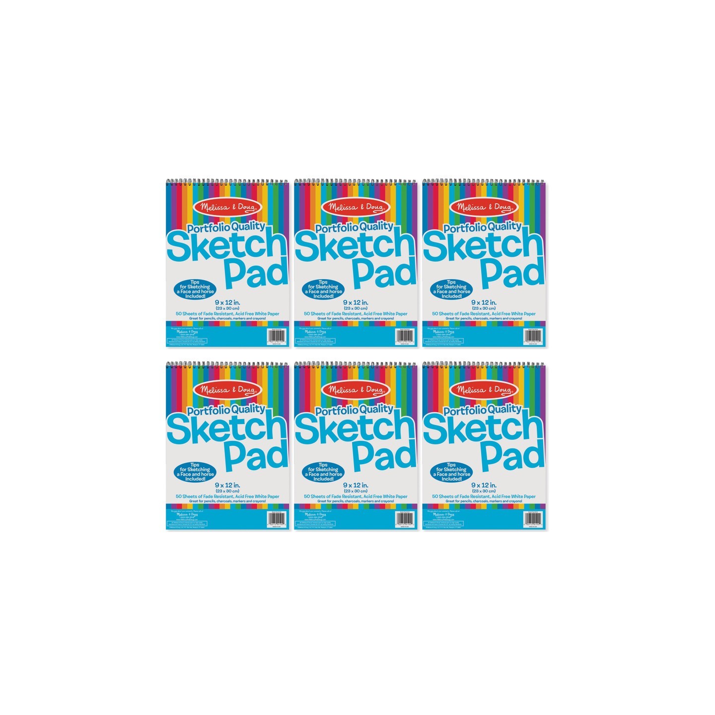 Melissa & Doug Portfolio Quality Sketch Pad, 9" x 12", White, Pack of 6