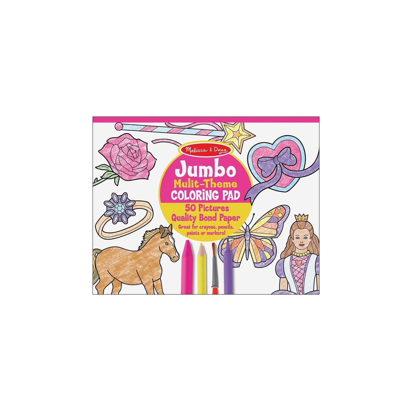 Melissa & Doug Jumbo 50-Page Kids' Coloring Pad - Horses, Hearts, Flowers, and More