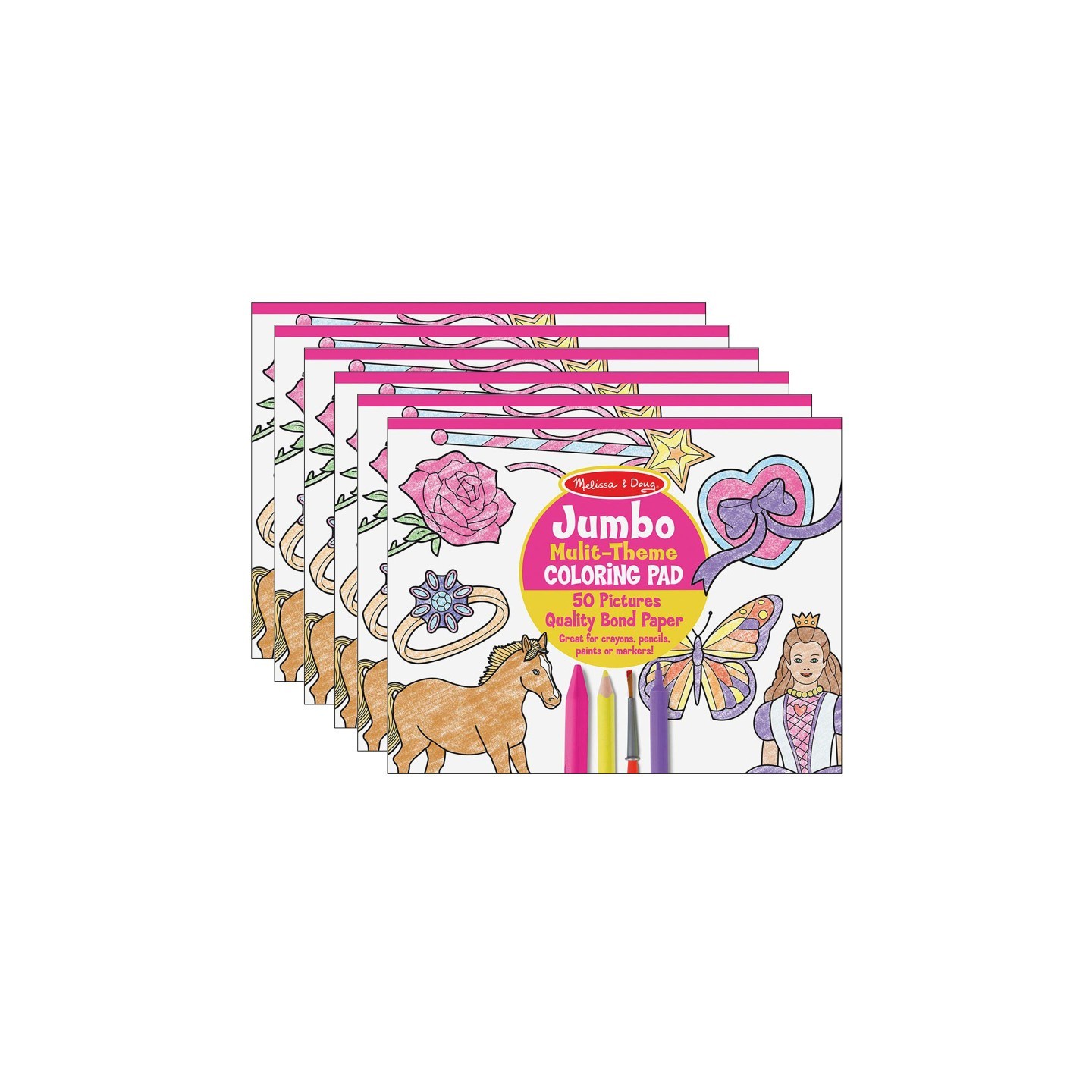 Melissa & Doug Jumbo Multi-Theme Coloring Pad, 11" x 14", Pink, Pack of 6