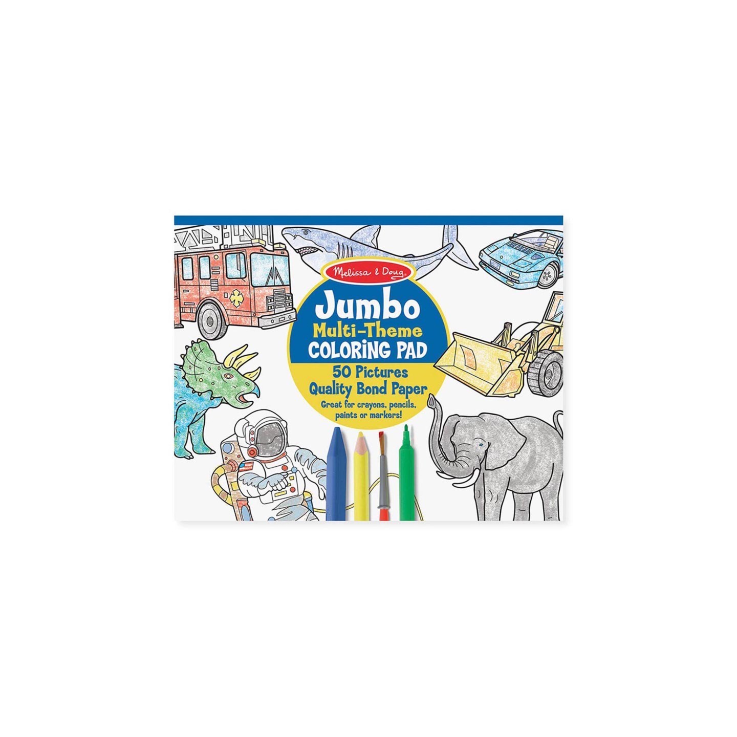 Melissa & Doug Jumbo 50-Page Kids' Coloring Pad - Space, Sharks, Sports, and More