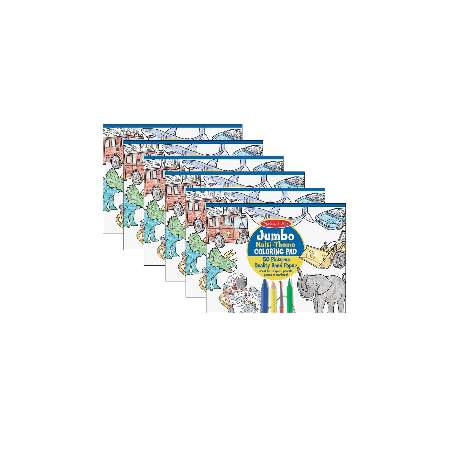 Melissa & Doug Jumbo Multi-Theme Coloring Pad, 11" x 14", Blue, Pack of 6
