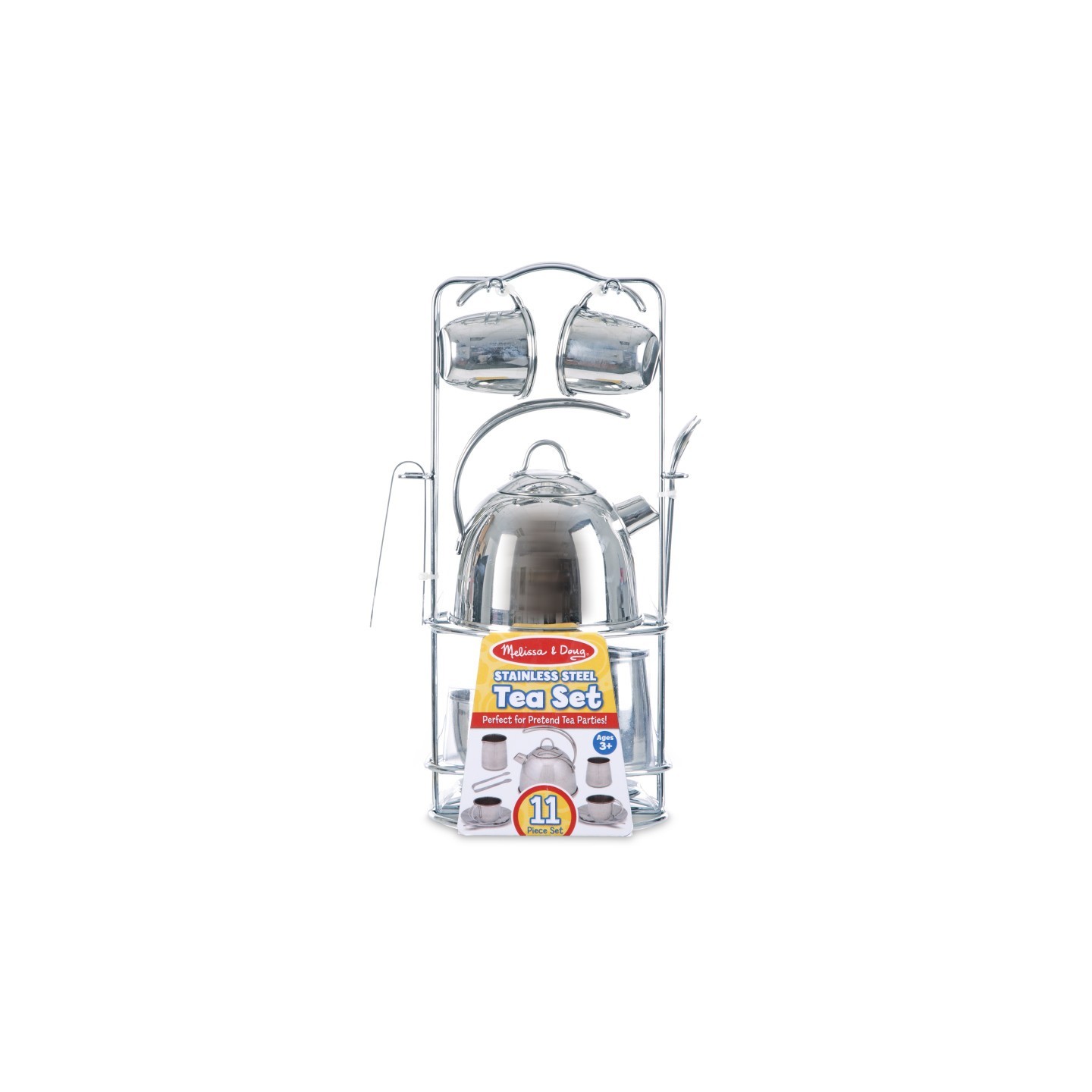 Melissa & Doug Stainless Steel Tea Set and Storage Stand, 11 Pieces