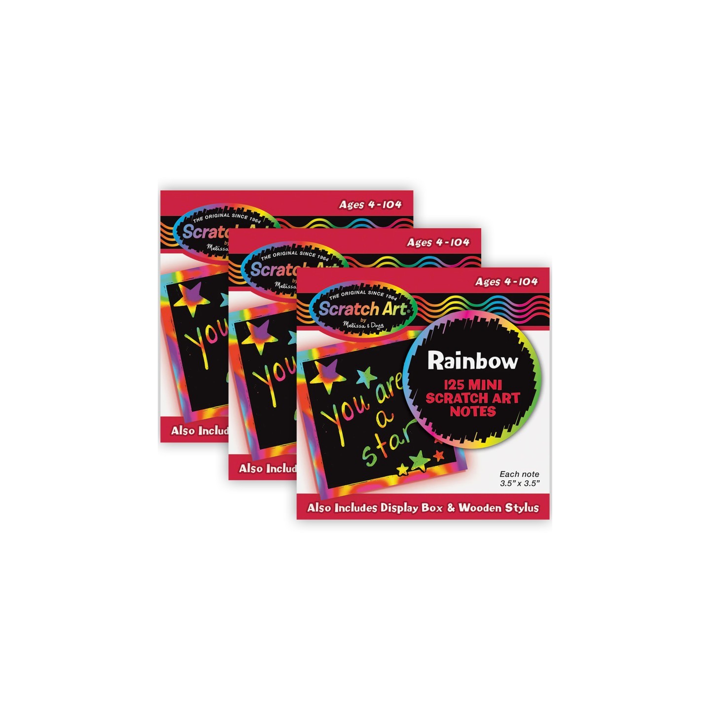Melissa & Doug Scratch Art® Box of Rainbow Mini Notes with Stylus, 125 Notes Per Pack, 3 Packs