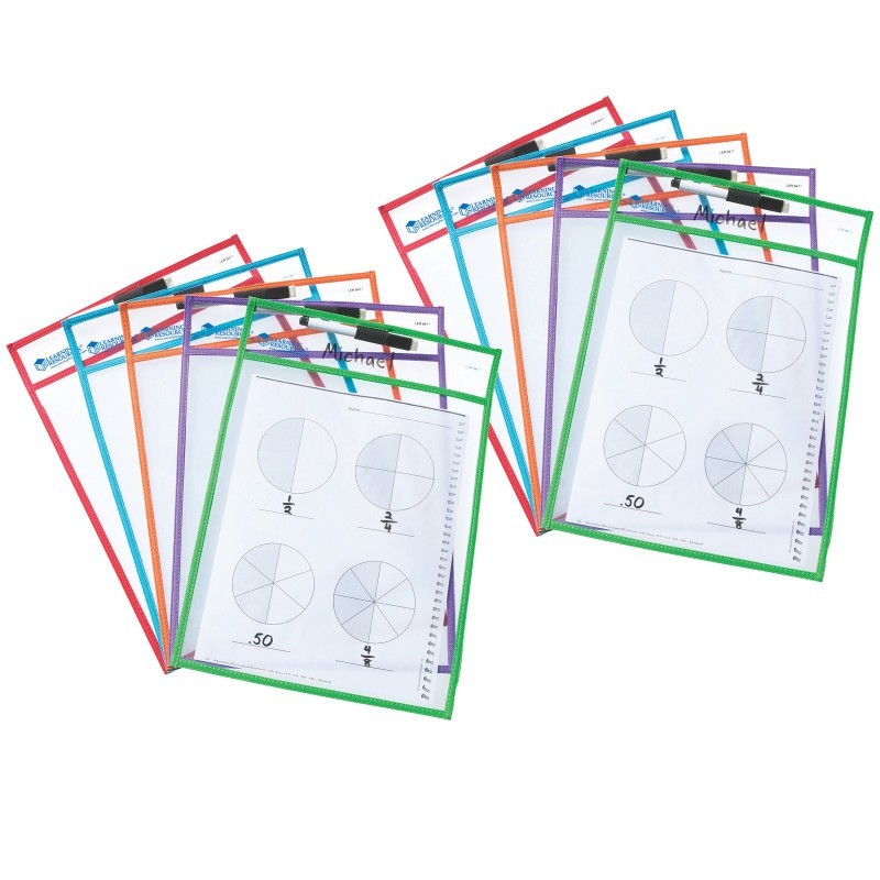 Learning Resources Write & Wipe Pockets with Markers, 5 Per Pack, 2 Packs