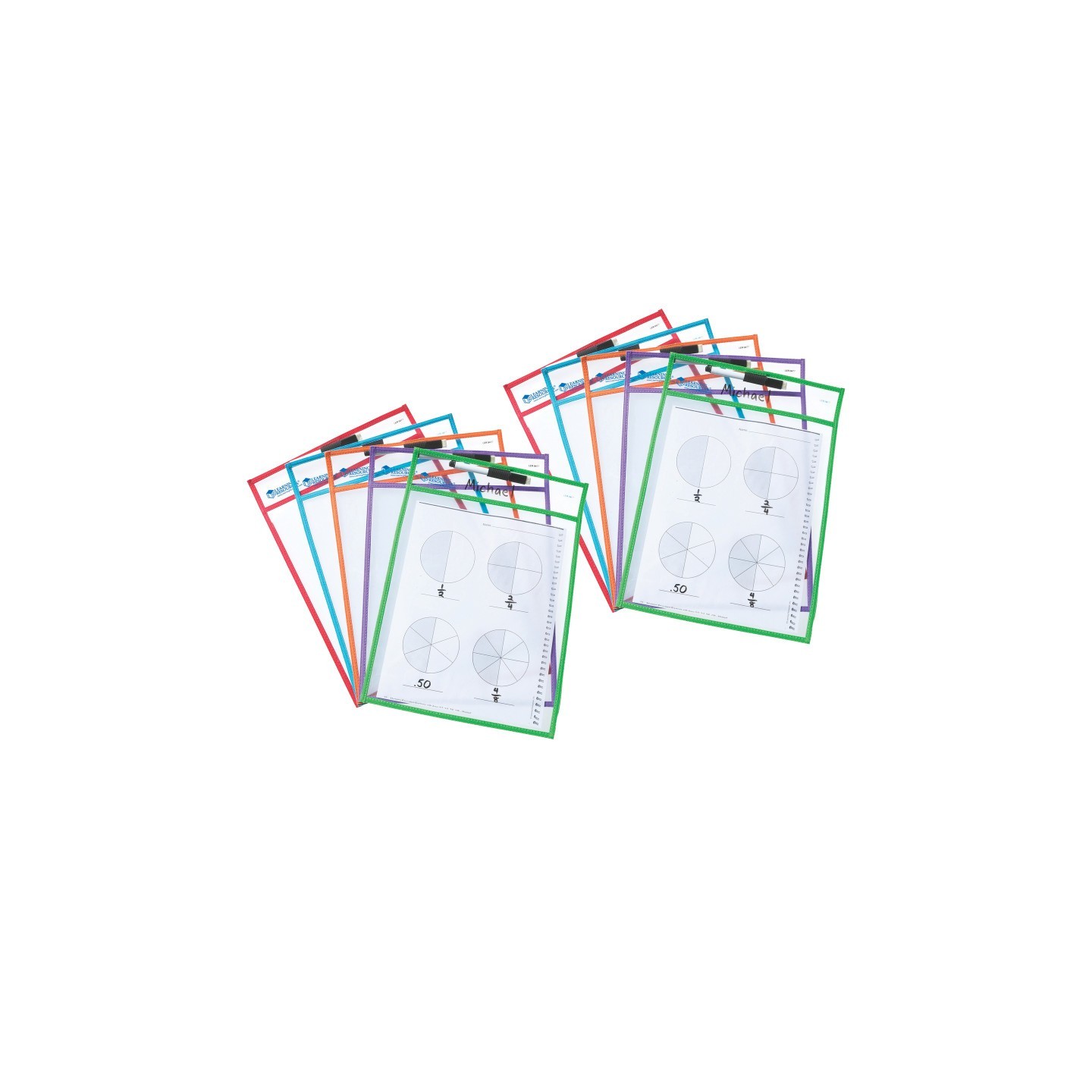 Learning Resources Write & Wipe Pockets with Markers, 5 Per Pack, 2 Packs