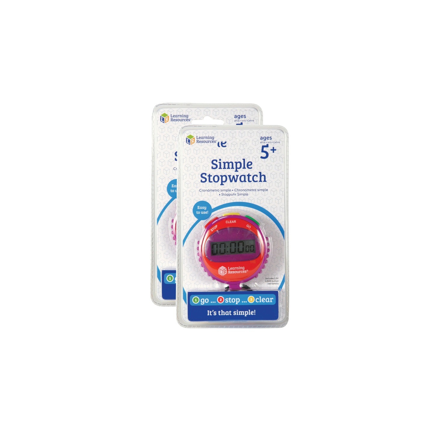 Learning Resources Simple Stopwatch, Assorted Colors, Pack of 2