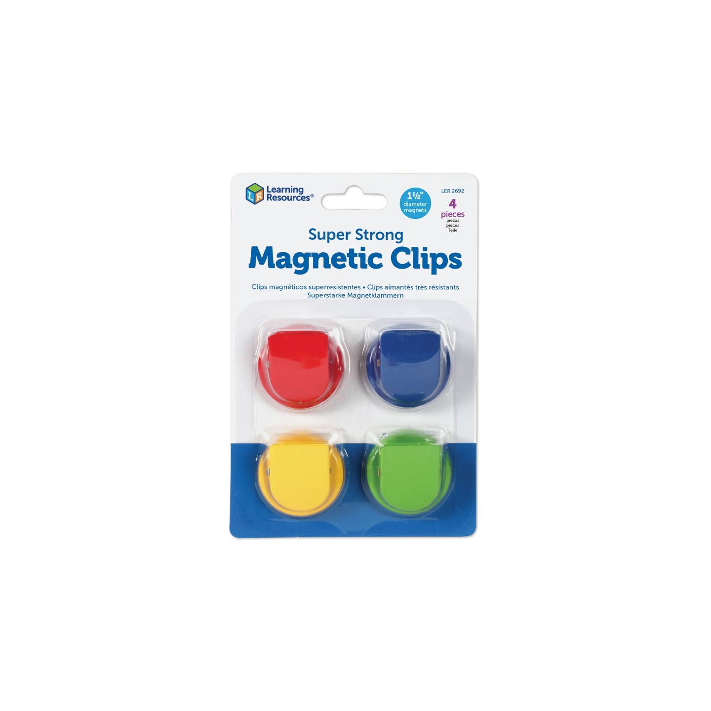 Learning Resources Super Strong Magnetic Clips, Assorted Colors, Pack of 4