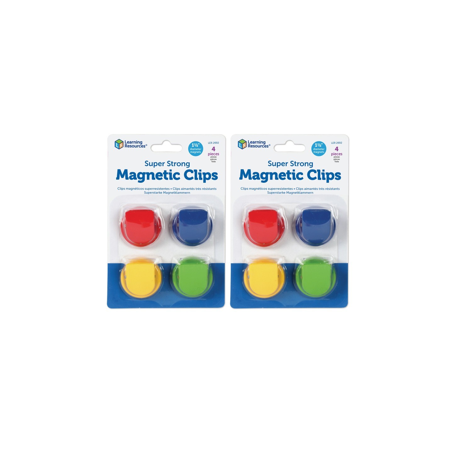 Learning Resources Super Strong Magnetic Clips, 1 1/2" Diameter, 4 Per Pack, 2 Packs