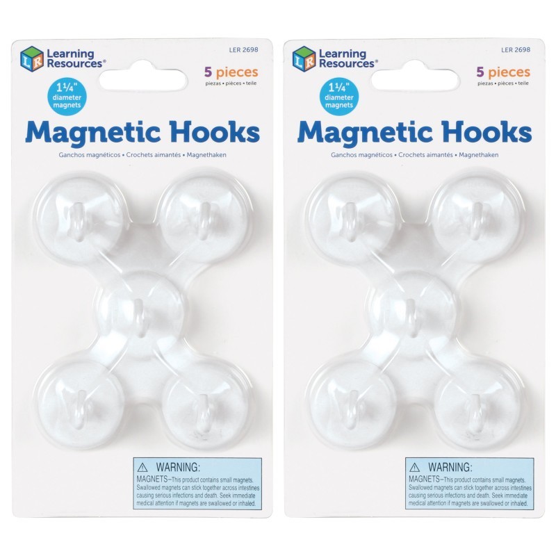 Learning Resources Magnetic Hooks, 1.25" Diameter, White, 5 Per Pack, 2 Packs