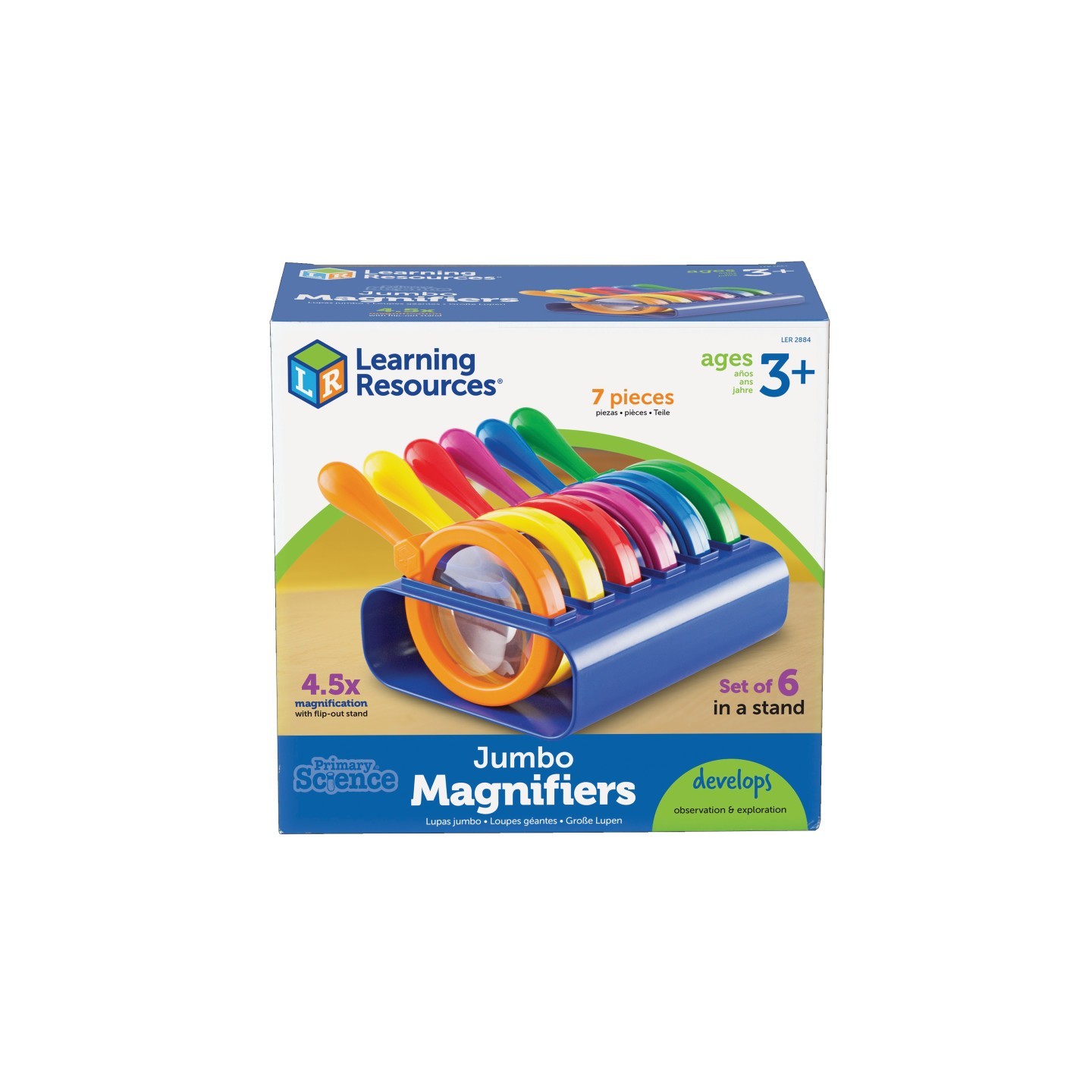 Learning Resources Primary Science Jumbo Magnifiers, Set of 6 with Stand