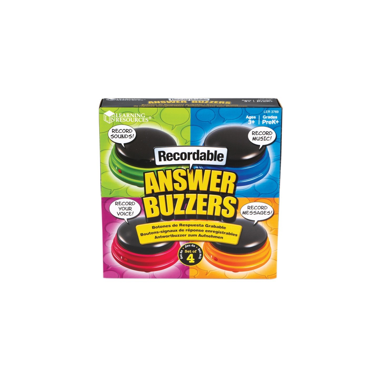 Learning Resources Recordable Answer Buzzers, Set of 4