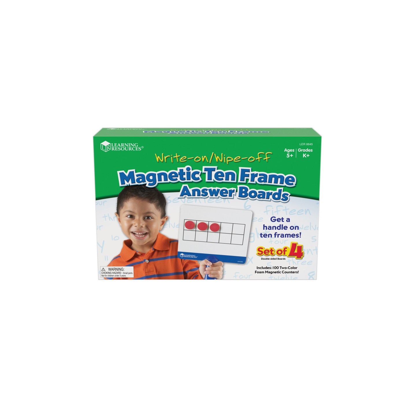 Learning Resources Magnetic Ten Frame Answer Write & Wipe Board Set, 4 Per Pack