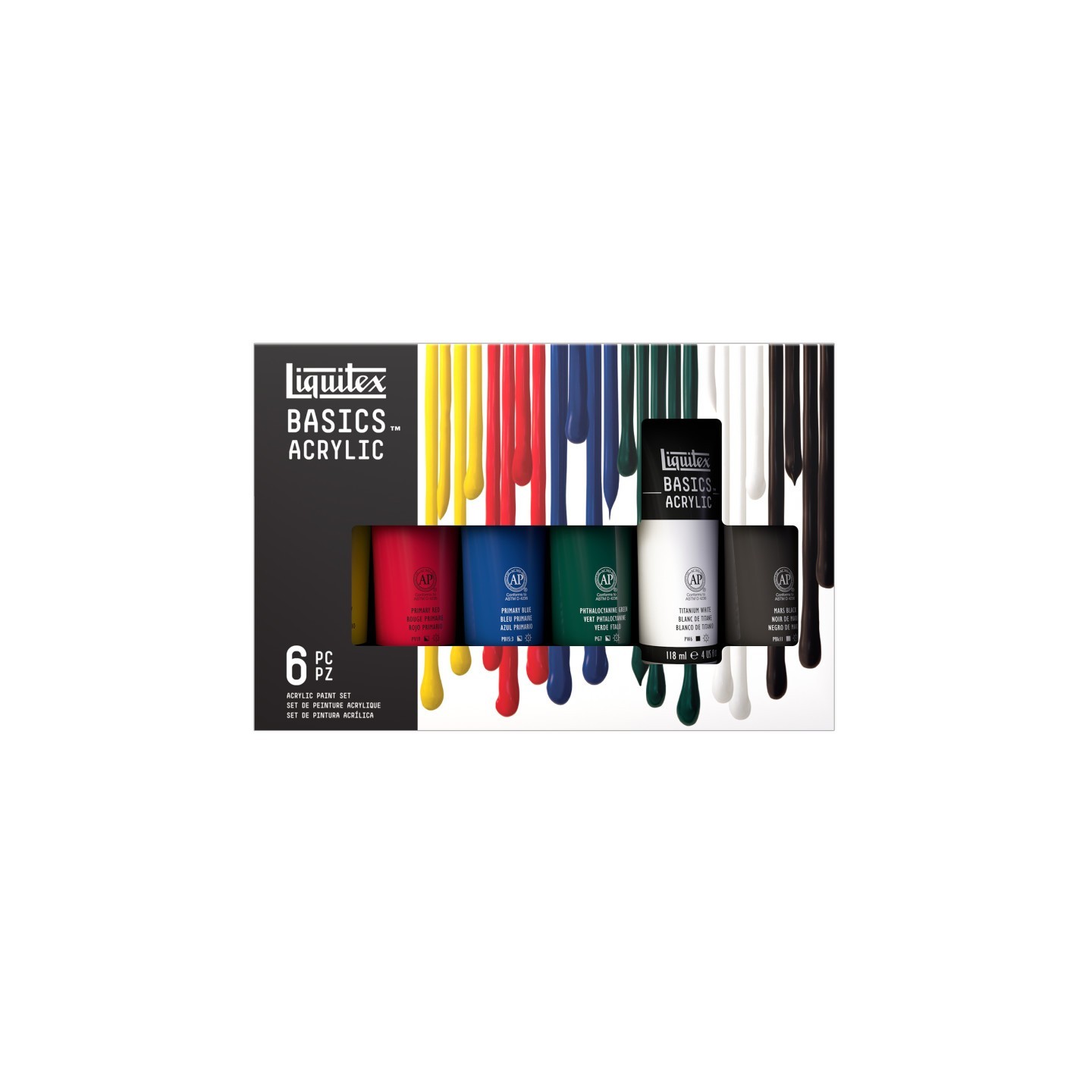 Liquitex BASICS Acrylic Color, 118 mL Tubes, Assorted Colors, Set of 6