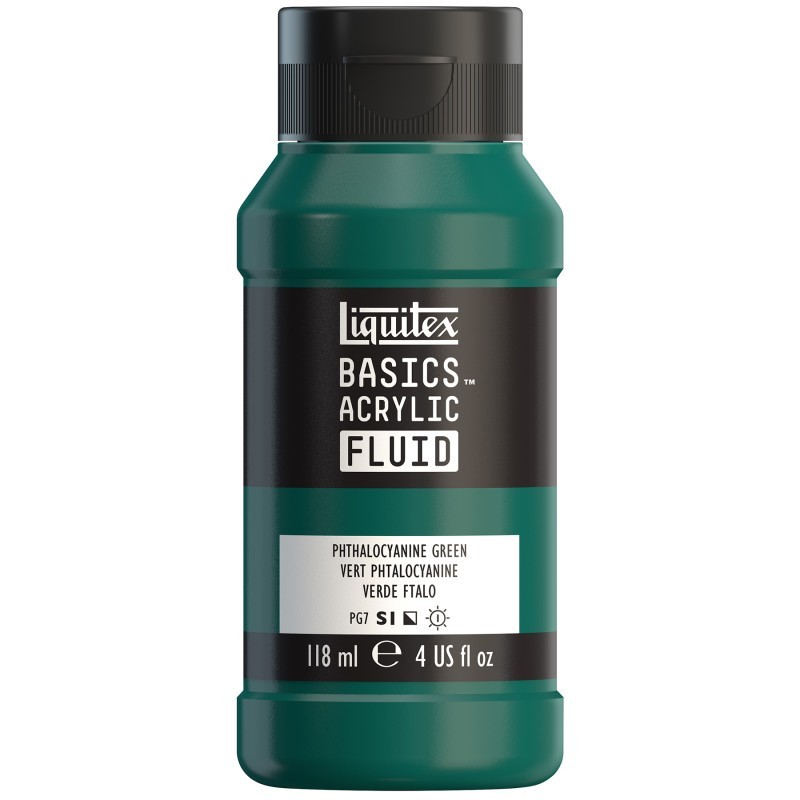 Liquitex BASICS Acrylic Fluid, 118 mL Bottle, Phthalocyanine Green