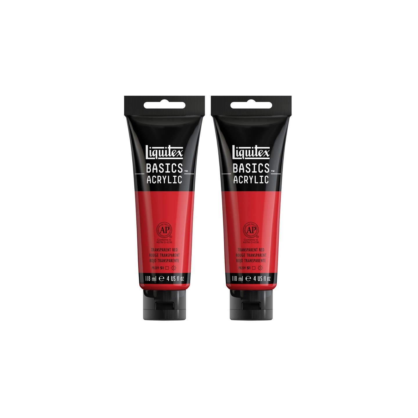 Liquitex BASICS Acrylic Paint, 118 mL Tube, Transparent Red, Pack of 2