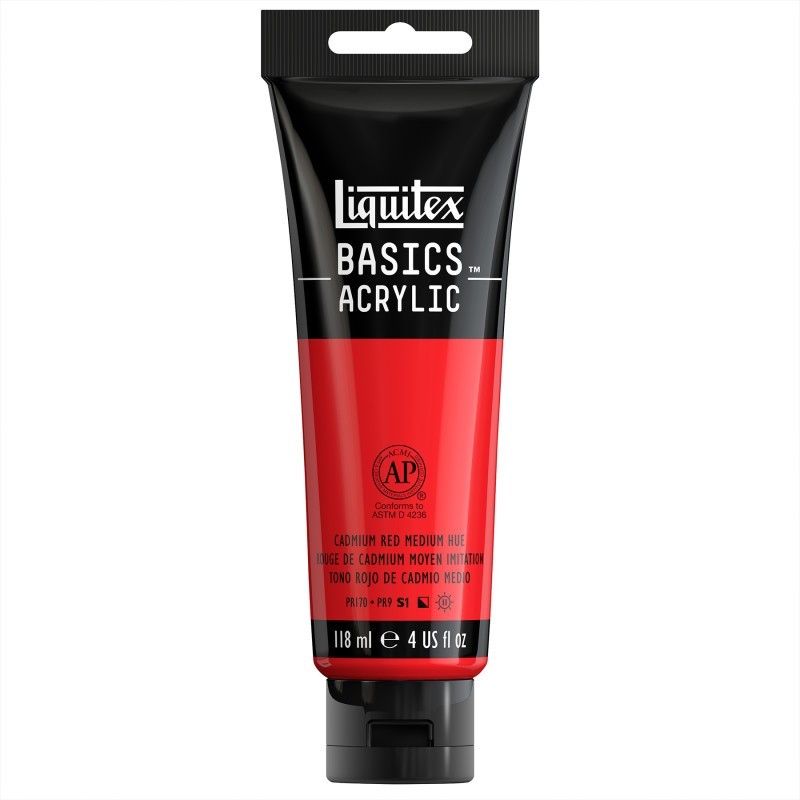 Liquitex BASICS Acrylic Paint, 118 mL Tube, Cadmium Red Medium Hue