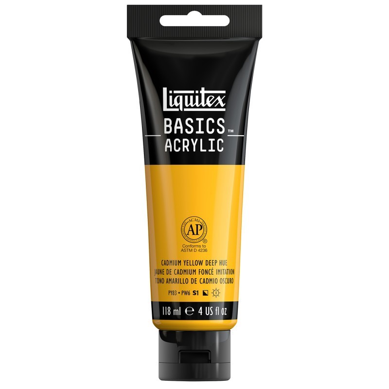 Liquitex BASICS Acrylic Paint, 118 mL Tube, Cadmium Yellow Deep Hue