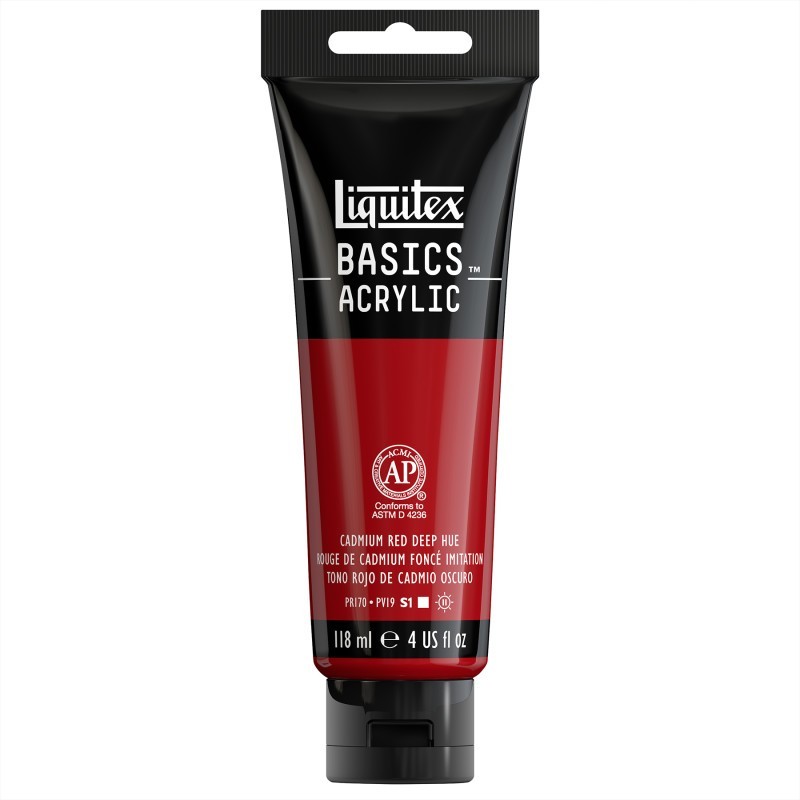 Liquitex BASICS Acrylic Paint, 118 mL Tube, Cadmium Red Deep Hue