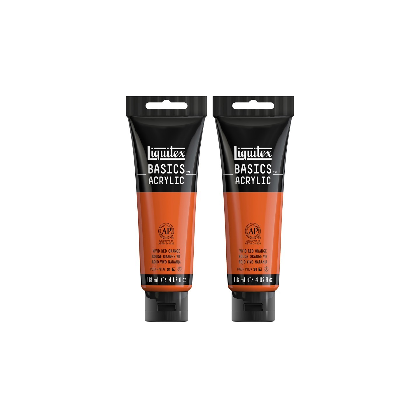 Liquitex BASICS Acrylic Paint, 118 mL Tube, Vivid Red Orange, Pack of 2