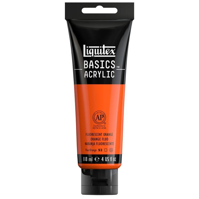 Liquitex BASICS Acrylic Paint, 118 mL Tube, Fluorescent Orange