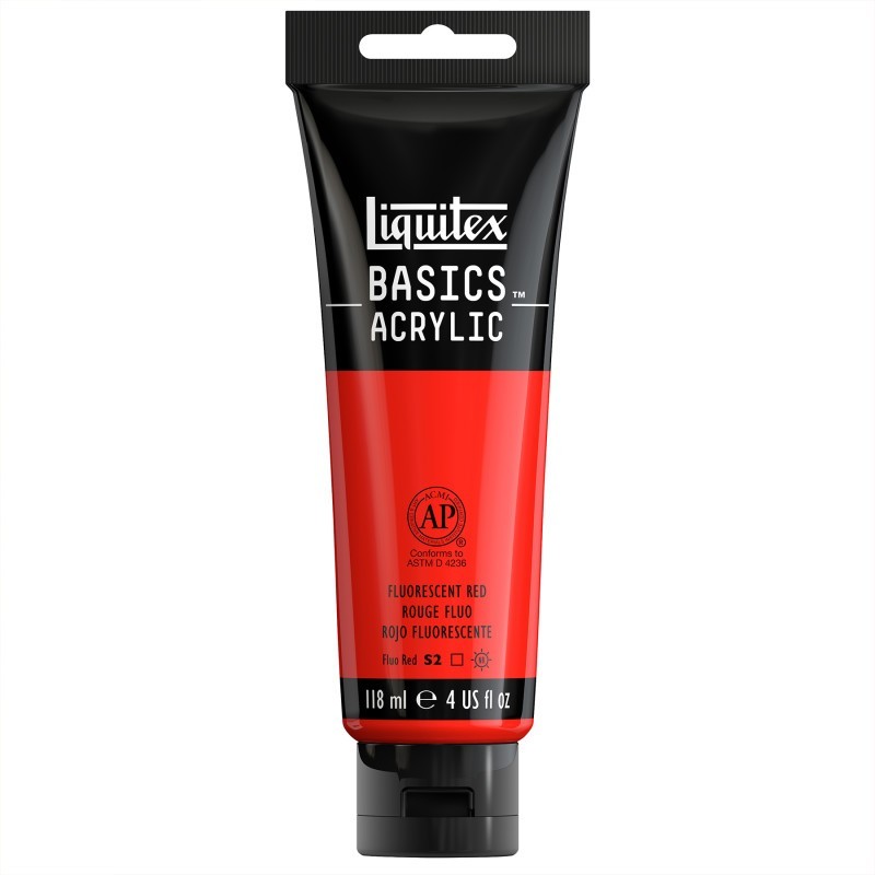 Liquitex BASICS Acrylic Paint, 118 mL Tube, Fluorescent Red