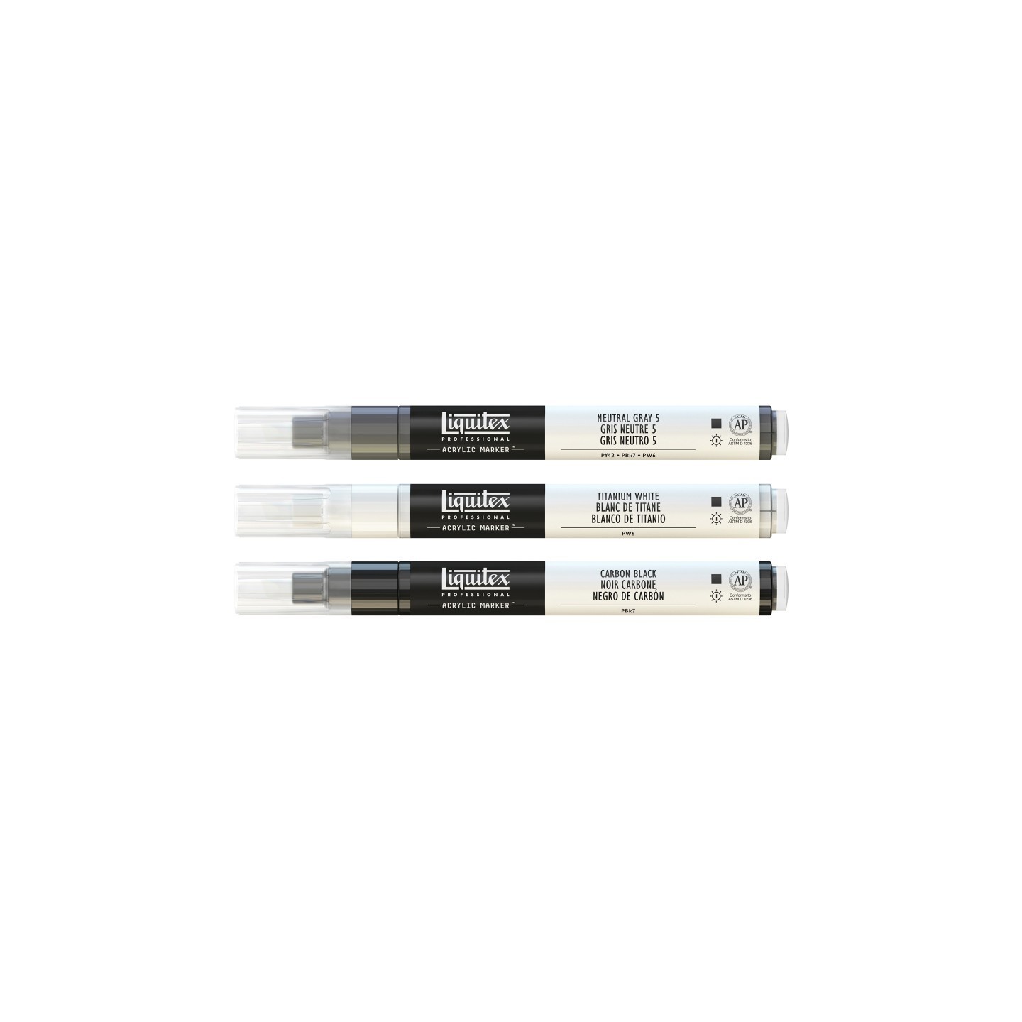 Liquitex Professional Acrylic Paint Markers, Monochrome Colors, 2 mm, Set of 3
