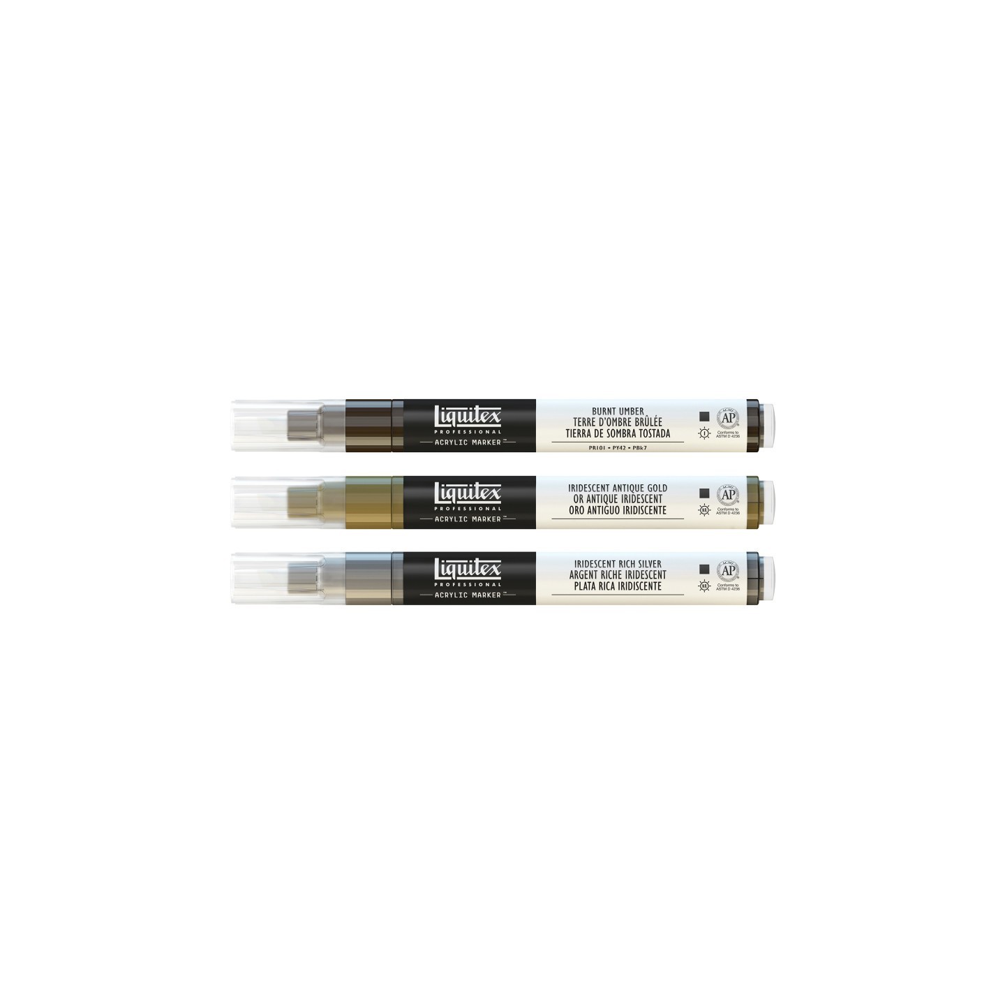 Liquitex Professional Acrylic Paint Markers, Iridescent Colors, 2 mm, Set of 3