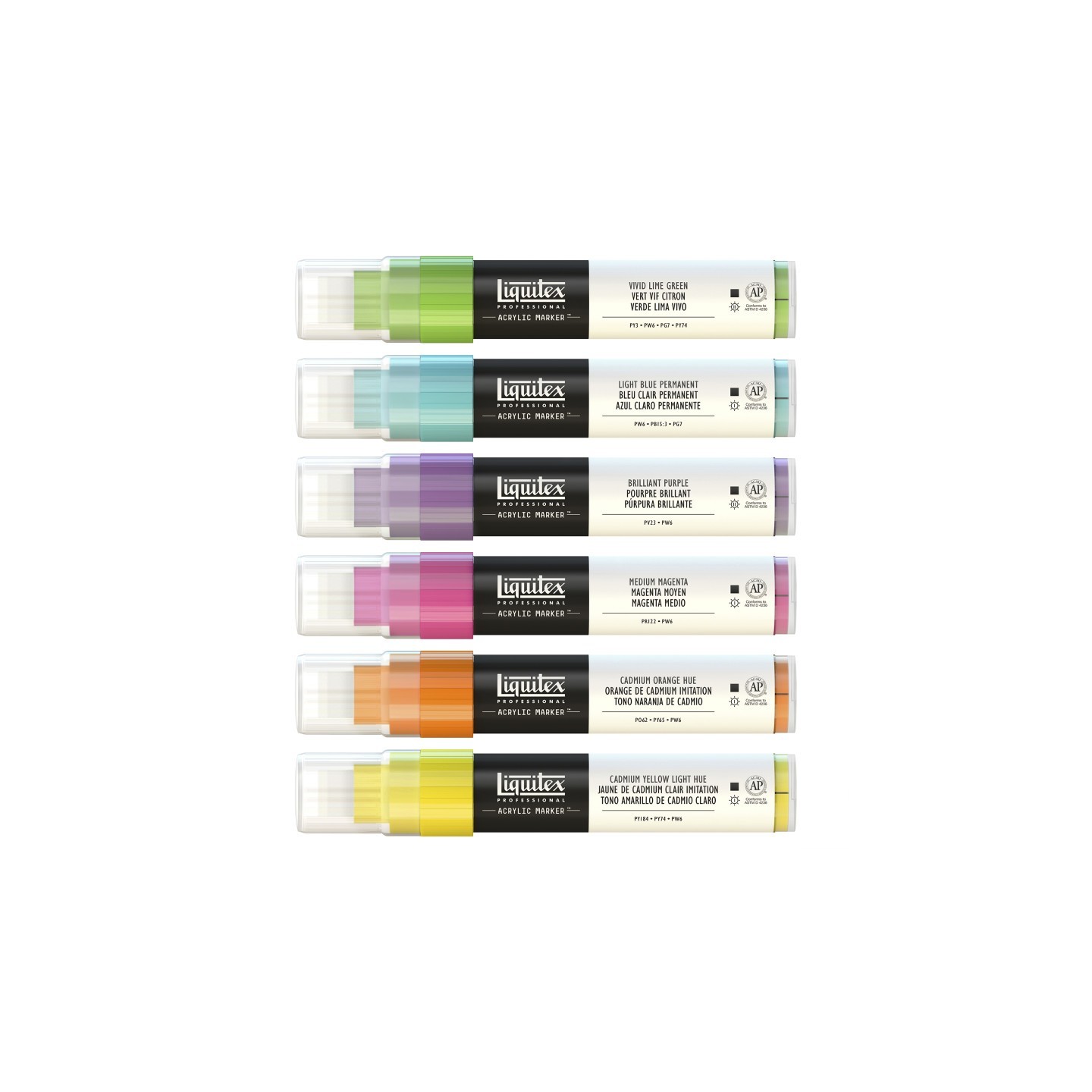 Liquitex Professional Acrylic Paint Markers, Wide Tip 15 mm, Vibrant Colors, Set of 6
