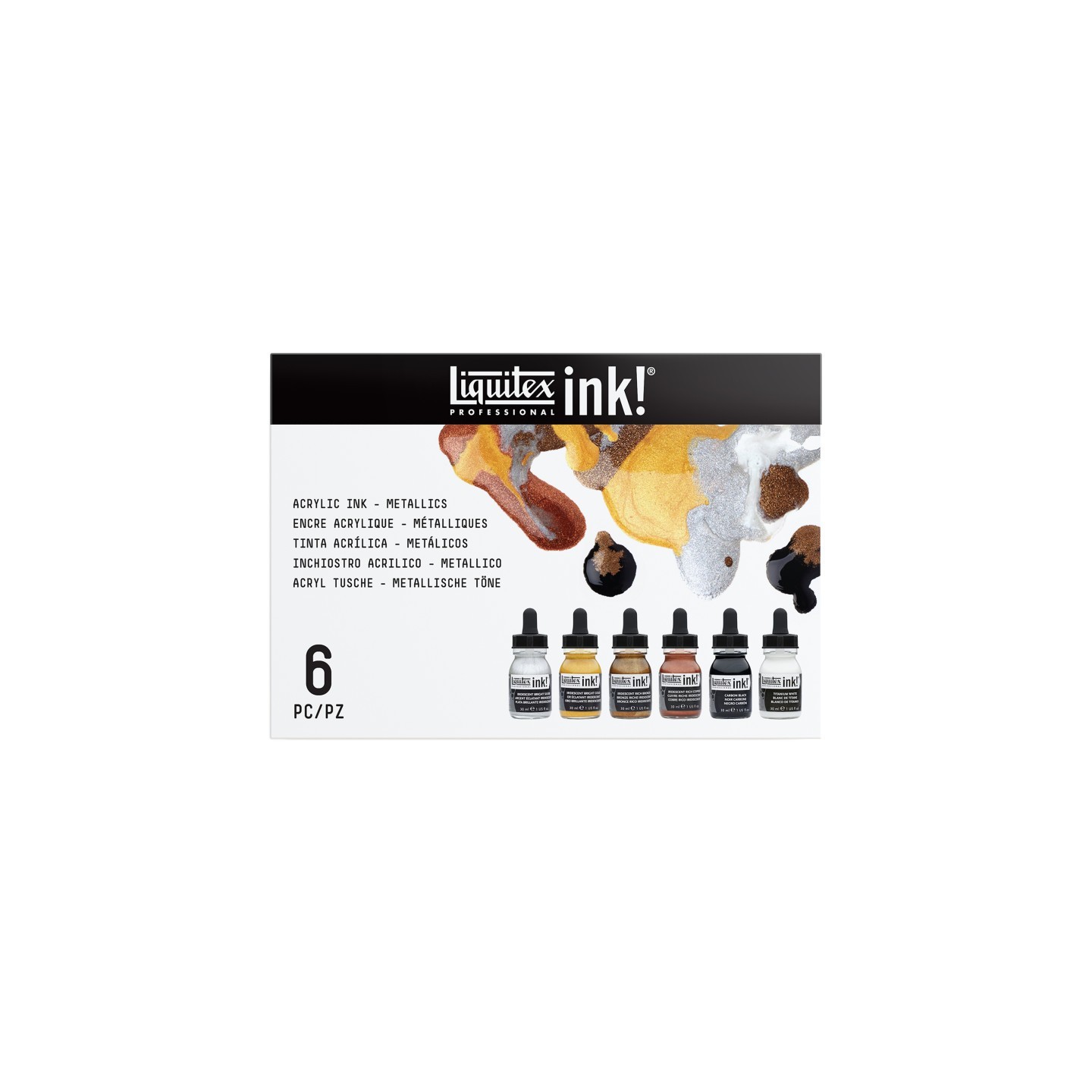 Liquitex Professional Acrylic Ink, Iridescent Colors, 30 mL Bottles, Set of 6